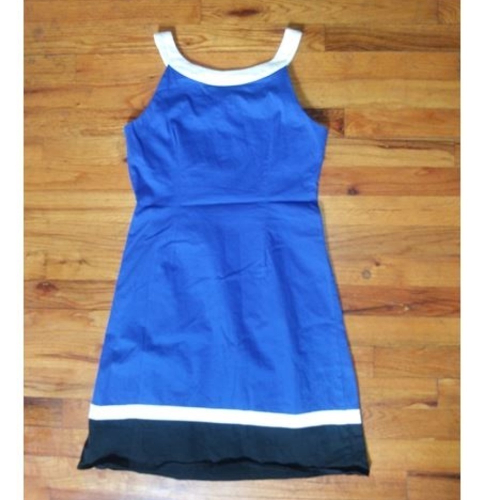 dBy vintage dress Color Block blue white Sleeveless stretchable fit flare